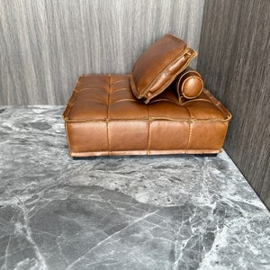 Customizable 1:6 scale brown miniature cushion sofa, Miniature leather couch for 12&quot; Doll, Handmade Miniature Doll Furniture, Gift for her