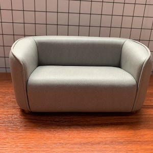 Handmade 1:6 Scale Modern Minimalist couch, Miniature doll sofa, Mini Tech Cloth Couch, Dollhouse furniture, Light grey loveseat couch