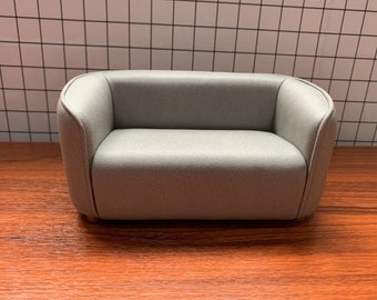 Handmade 1:6 Scale Modern Minimalist couch, Miniature doll sofa, Mini Tech Cloth Couch, Dollhouse furniture, Light grey loveseat couch