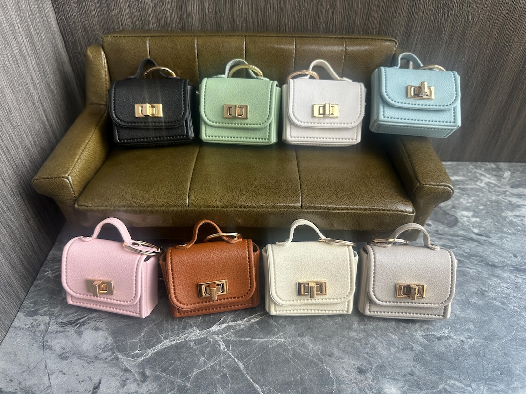 Handmade 1:6 scale miniature doll handbag, Buttons bag with keychain, 2 inch mini PU leather bag, Micro coin purse, Display wonderful gift