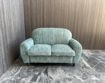 Minimalist loveseat sofa, 1:6 Miniature Gray orchid linen couch, Dollhouse sofa for 12&quot;dolls, Handmade Doll Furniture,  Gift for her/doll