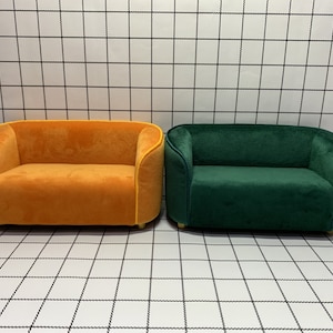 Handmade Minimalist couch, 1:6 Scale Dollhouse Miniature sofa, Display Mini Dutch fleece couch, Loveseat toy figure sofa, Gift for doll