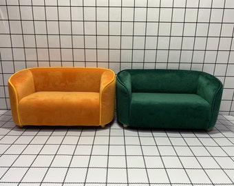Handmade Minimalist couch, 1:6 Scale Dollhouse Miniature sofa, Display Mini Dutch fleece couch, Loveseat toy figure sofa, Gift for doll