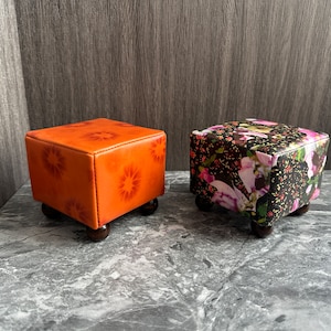 Customizable 1:6 Scale Miniature Sofa Footstool with Printed Genuine Leather,  Handmade Doll Furniture, Minimalist Ottoman