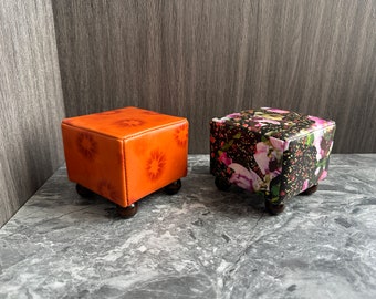 Customizable 1:6 Scale Miniature Sofa Footstool with Printed Genuine Leather,  Handmade Doll Furniture, Minimalist Ottoman