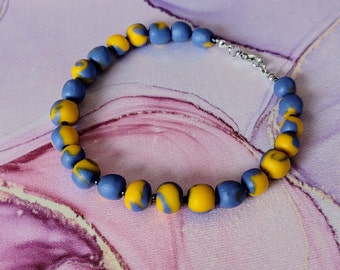 Lilac & Yellow Polymer Bead Bracelet