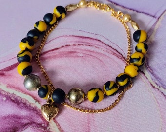 Black & Yellow Polymer Bead Bracelet