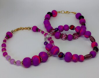 Vivid Purple Polymer Beaded Bracelets