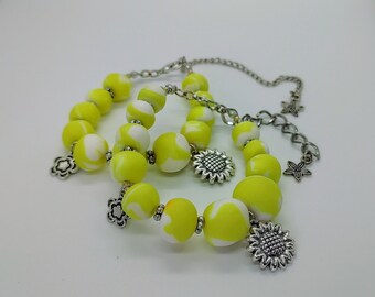 Sunny Yellow & White Charm Beaded Bracelet