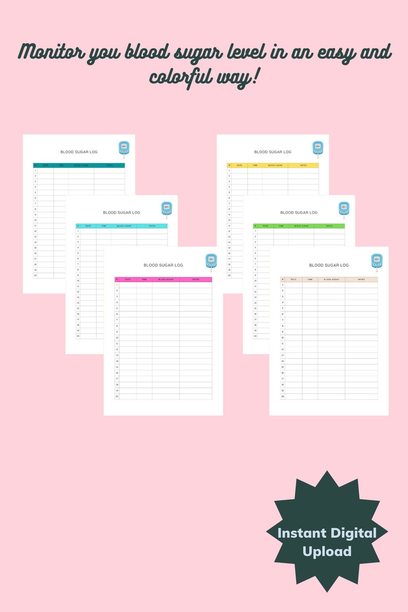 Blood Sugar Log Printable Blood Glucose Tracking Log Blood Etsy
