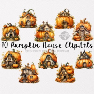 10 Pumpkin Houses ClipArt, Watercolor Pumpkin Houses PNG, Halloween PNG, Halloween ClipArt, Pumpkin PNG, Autumn ClipArt, House Watercolor