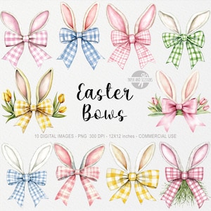 10 cliparts de noeud de Pâques, oreilles de lapin PNG, aquarelle de printemps, art BCBG d'oeufs de Pâques, illustration grand-millénaire, scrapbooking, sublimation