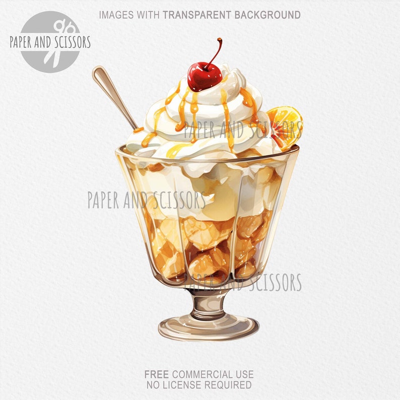 10 Ice Cream Sundae Cliparts, Ice Cream PNG, Watercolor Sundae ...