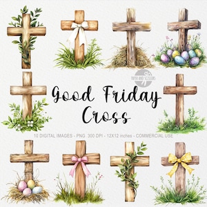10 Karfreitag Kreuz Clipart, Ostern PNG, Holzkreuz Druck, Er ist auferstanden Kunst, Jesus, christliche Religion, Aquarell Ostern, Kirchenbote