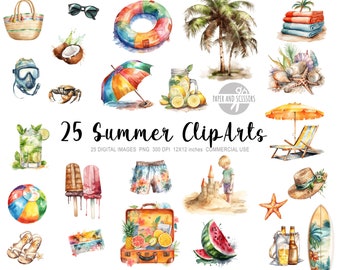 25 夏のクリップアート、夏の PNG、ビーチのイラスト、水彩画の夏、海 PNG、海のクリップアート、海 PNG、休暇のクリップアート、休日のクリップアート