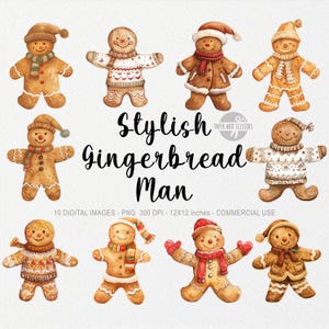 10 cliparts bonhomme en pain d'épice, Noël père Noël biscuits PNG, T-Shirt sublimation, Noël PNG, conception aquarelle, bricolage cadeau d'hiver mignon