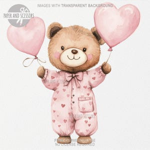 30 Baby Pink Sleepy Teddy Bear Watercolor Clipart, Teddy Bear PNG, Pink ...