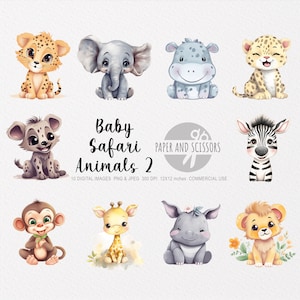 Bébé Safari animaux Clipart, bébé Safari animaux PNG, illustration d’animaux, mignon animaux Clipart, décor de pépinière art, pépinière Wall Art PNG
