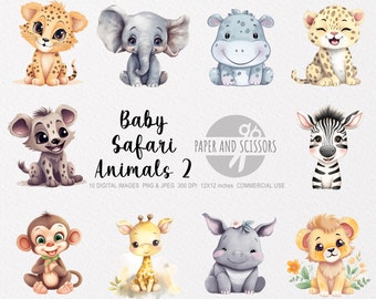 Baby Safari Animals Clipart, Baby Safari Animals PNG, Animals illustration, Cute Animals Clipart, Nursery decor art, Nursery Wall Art PNG