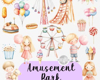 30 süße Karneval Cliparts, Aquarell Bilder, Kinderzimmer, Vergnügungspark, Geburtstagsparty Einladen Dekor, sofortiger Download, kommerzielle Lizenz
