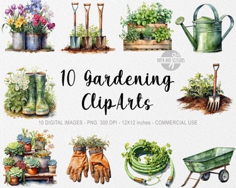 10 Gardening ClipArts, Gardening PNG, Garden Tools illustration, Watercolor Garden, Floral PNG, Flowers ClipArt, Flowers PNG, Spring Clipart