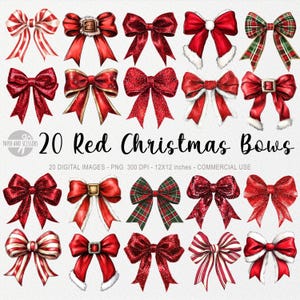 20 rode kerststrikken png, coquette kerst clipart, kerstman strik png, kerstsublimatieontwerp, vrolijk kerstfeest, preppy december