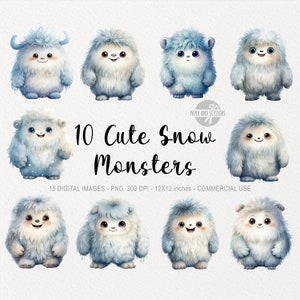 10 lindos imágenes prediseñadas de monstruo de nieve, PNG de monstruo de nieve, ilustración de monstruo de nieve, arte infantil, arte de pared para niños, decoración de guardería, imágenes prediseñadas de baby shower