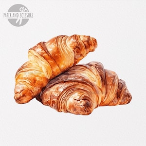 20 Croissant ClipArt, Croissant PNG, Watercolor Croissant illustration, Breakfast PNG, Food ClipArt, Dessert PNG, Cornetto, Bakery, Brunch image 2