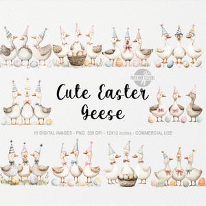 Gansos de Pascua ClipArt, Primavera Vintage Cottagecore PNG, Canasta de huevos de acuarela, Invitación a fiesta, Baby Shower, Arte de tarjeta de búsqueda de huevos Sublimación de primavera