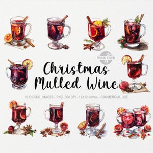 10 Christmas Muled Wine & Spices ClipArt, Christmas Cinnamon PNG,Akwarelowe pomarańcze,Napój rynkowy,Akwarelowe przyprawy,Wibracje świąteczne,Przytulna sztuka