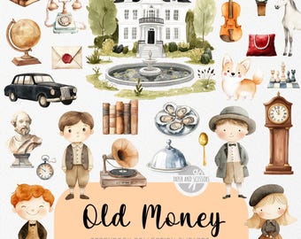 35 süsse alte Geld ClipArt Illustration, Aquarell Bilderbuch, Kinderzimmer Dekor, Geburtstagsparty Einladung & Dekor, sofortiger Download, kommerzielle Nutzung