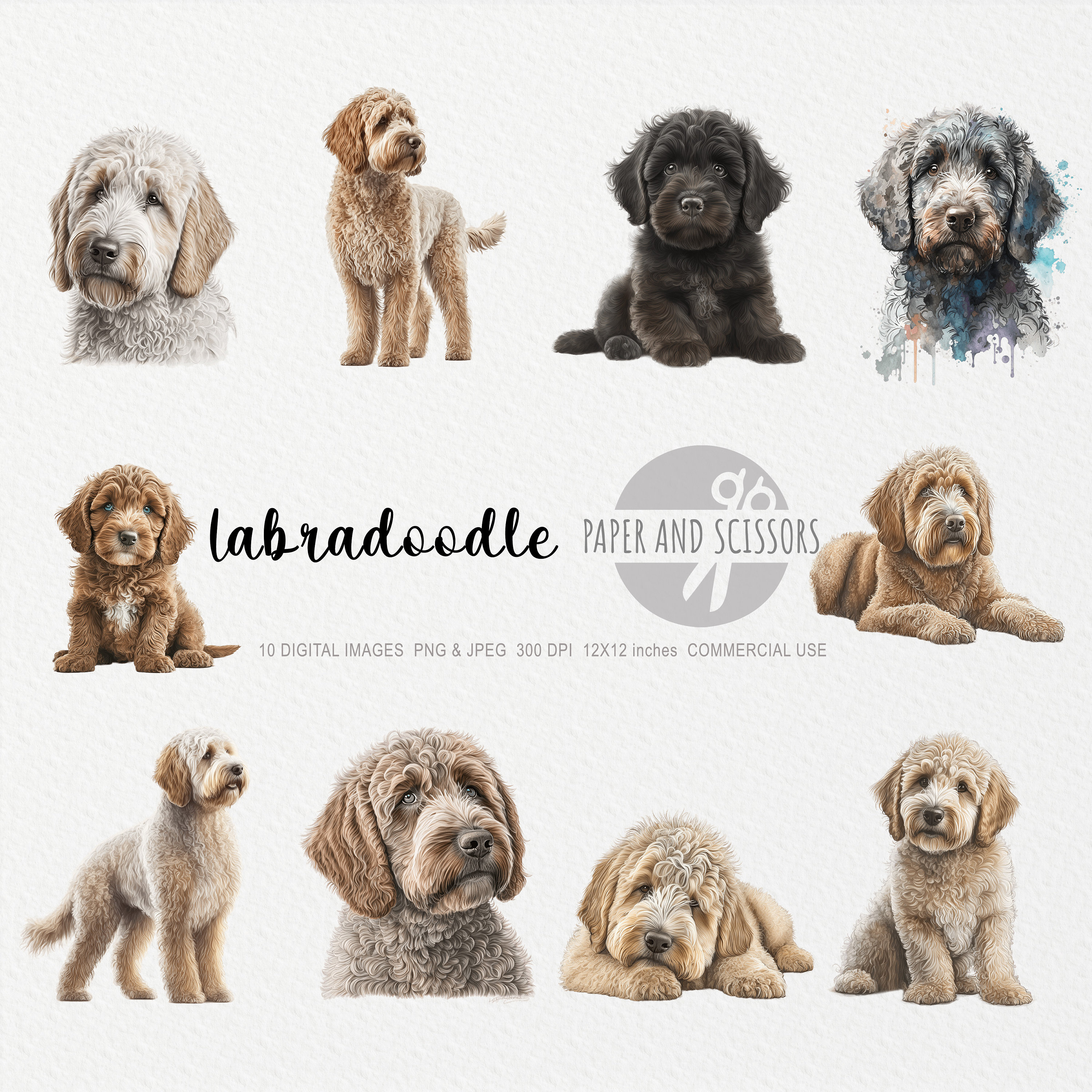 Labradoodle Clipart, Labradoodle PNG, Dogillustration, Dog Clipart, Transparent background, Instant download, Digital art, Wall Art 12x12
