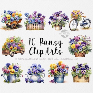 10 Pansy ClipArts, Pansy PNG, Pansy illustration, Watercolor Flowers, Floral PNG, Flowers ClipArt, Flowers PNG, Spring Clipart, Spring Png