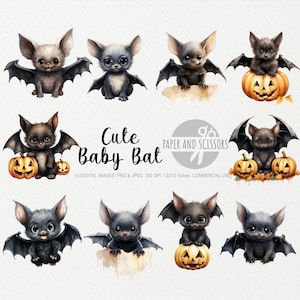 Halloween Cute Baby Bat ClipArt, Bat PNG, Akwarela Halloween Bat PNG, Clipart Halloween, Halloween Bundle, Dynia, Nietoperz, Upiorny PNG, Duch
