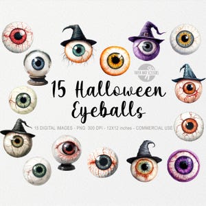 15 Halloween Eyeballs ClipArt, Eye PNG, Spooky Decor, Eyeball Stickers, Watercolor Eye, Dark Academia, Commercial License, Instant Download