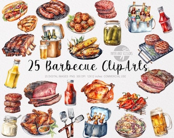 25 Barbecue ClipArt, Barbecue PNG, Barbecue illustration, Watercolor Barbecue, BBQ ClipArt, Barbecue Collection, Ribs, Burgers, Brisket