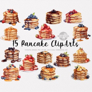 15 Pancake ClipArt, Pancake PNG, Watercolor Pancake illustration, Breakfast PNG, Breakfast ClipArt, Food ClipArt, American pancakes, Dessert