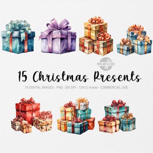 15 Christmas Presents Clipart, Watercolor Christmas Presents PNG, Gift ...