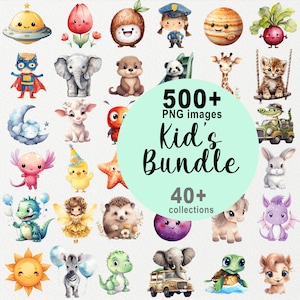 Más de 500 imágenes PNG para niños, paquete de imágenes prediseñadas para guardería, imágenes PNG de sublimación, imprimibles escolares, arte mural para guardería, fiesta de cumpleaños infantil, imágenes PNG para baby shower