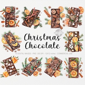 10 imágenes prediseñadas de chocolate y especias navideñas, canela navideña PNG, naranjas de acuarela, hombre de jengibre, especias de acuarela, ambiente navideño, arte acogedor
