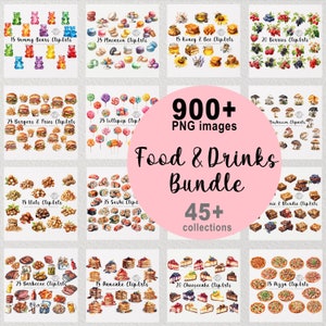 900+ Food and Drinks PNG images, Food ClipArt Bundle, Drinks PNG, Watercolor Food Art, Drink ClipArt, Coffee, Burger, Herbs and Spices, BBQ