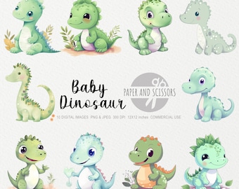 Baby Dinosaur Watercolor Clipart, Baby Dinosaur PNG, Dinosaur illustration, Children Art, Kids Wall Art, Nursery Decor, Baby Shower Clipart