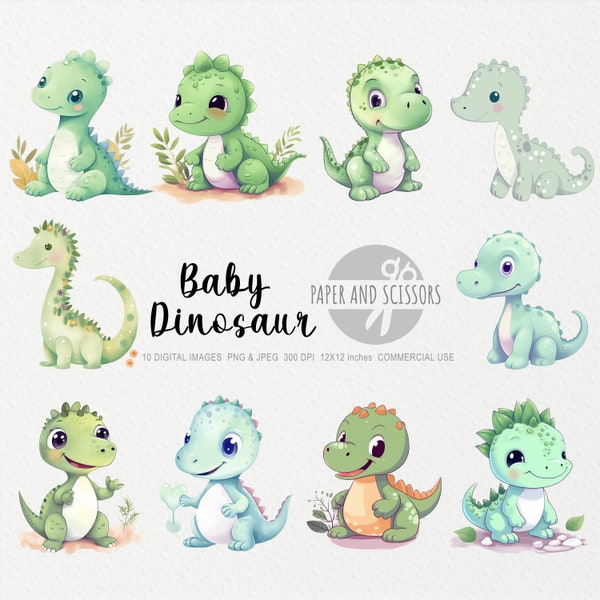 Baby Dinosaur Watercolor Clipart, Baby Dinosaur PNG, Dinosaur illustration, Children Art, Kids Wall Art, Nursery Decor, Baby Shower Clipart