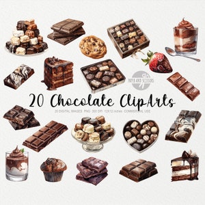 20 Chocolate ClipArt, Chocolate PNG, Watercolor Chocolate, Food ClipArt, Dessert ClipArt, Sweets ClipArt, Candy PNG, Cafe ClipArt, Bakery