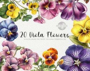 20 Viola Flower ClipArt, Viola Odorata PNG, Violet Flower illustration, Watercolor Viola, Flower ClipArt, Flower PNG, Purple Flower, Violets