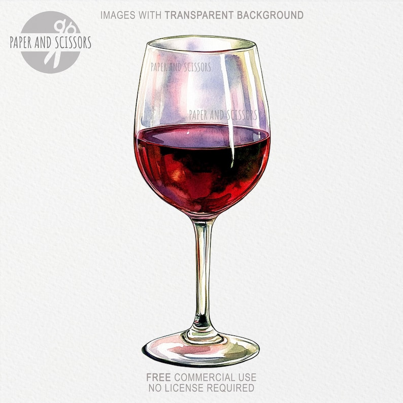 May include: A glass of red wine, painted in a watercolor style. The glass is clear and the wine is a deep red color. The background is white.