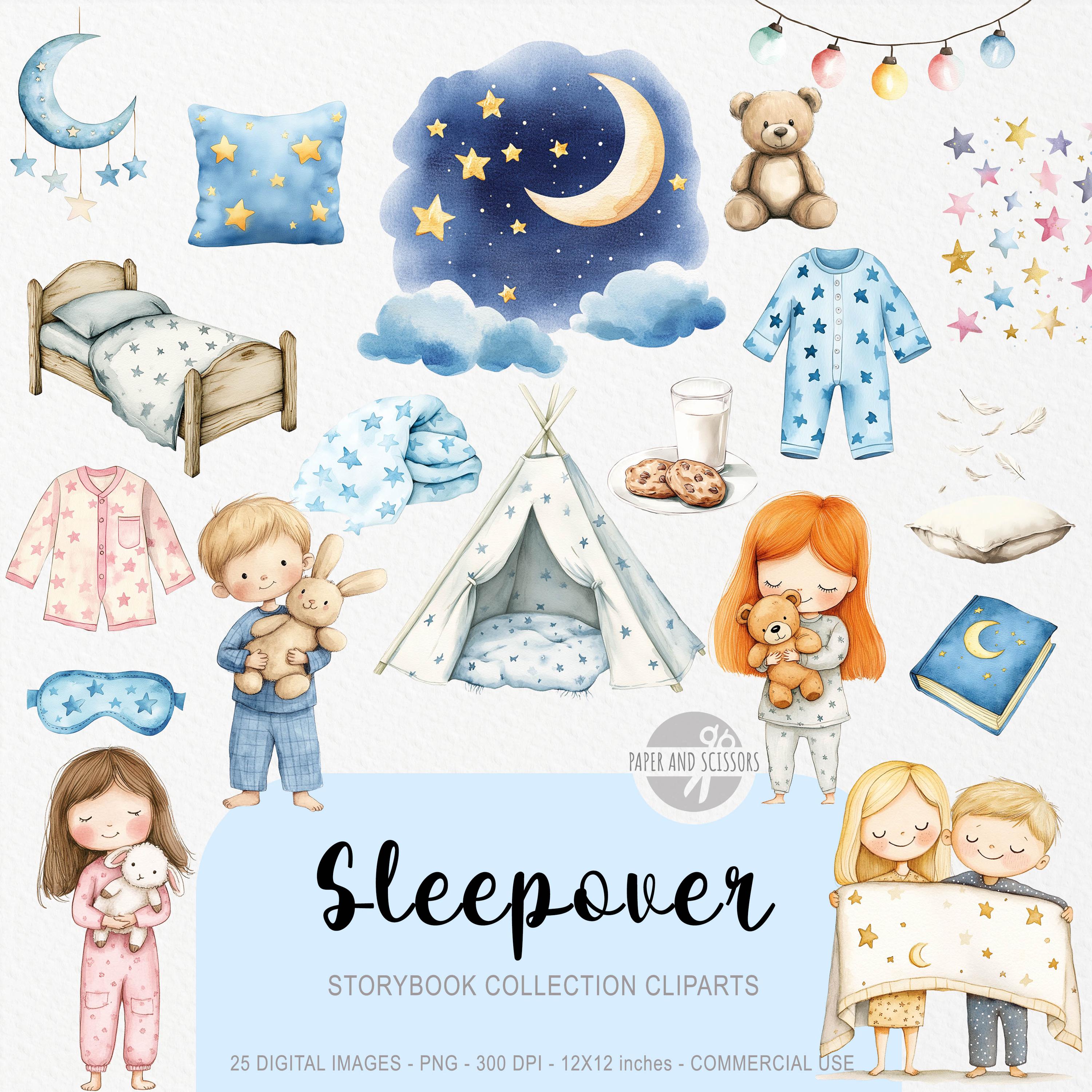 25 Sleepover Clipart, Watercolor Pyjama Storybook, Slumber Pajama ...