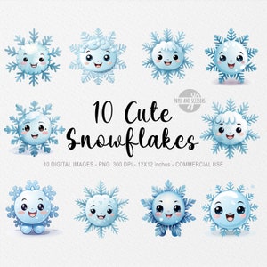 10 lindos copos de nieve ClipArt, vivero de invierno, paquete de Navidad, imágenes prediseñadas de vacaciones, imágenes prediseñadas de invierno, paquete de animales