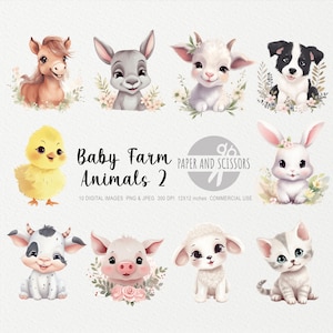 Baby Farm Animals Clipart, Baby Farm Animals PNG, Animals illustration, Animals Clipart, Nursery Wall Art, Kids Room Painting, Baby Shower