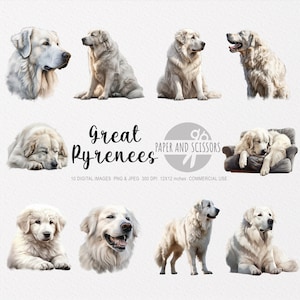 Grandes Pyrénées Clipart, PNG des Grandes Pyrénées, illustration des Grandes Pyrénées, chien Clipart, chien PNG, chien aquarelle, chien Wall Art, amoureux des chiens
